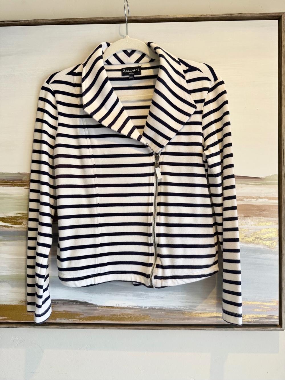 Splendid Navy & White Striped Collar Jacket